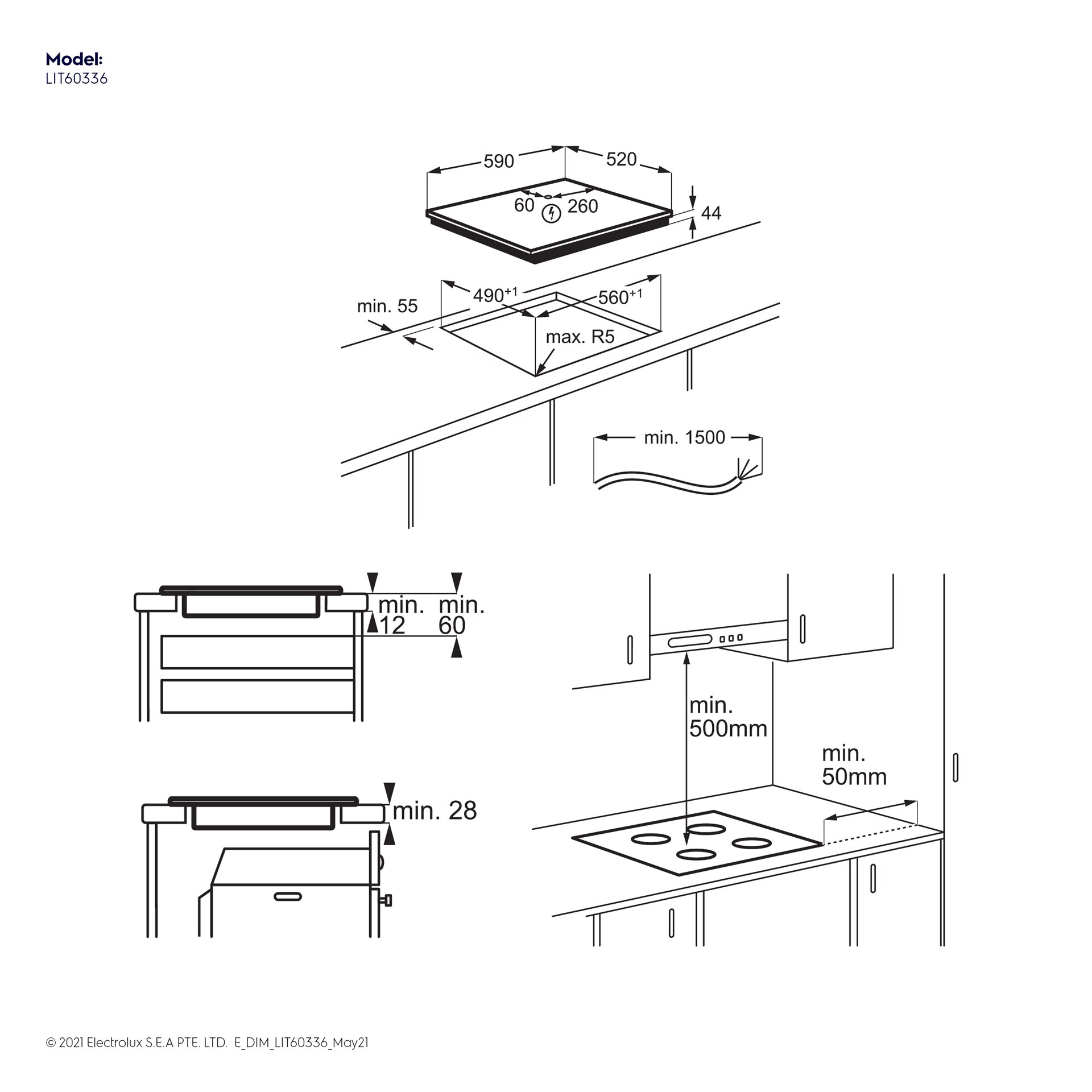 60cm UltimateTaste 300 builtin induction hob with 3 cooking zones