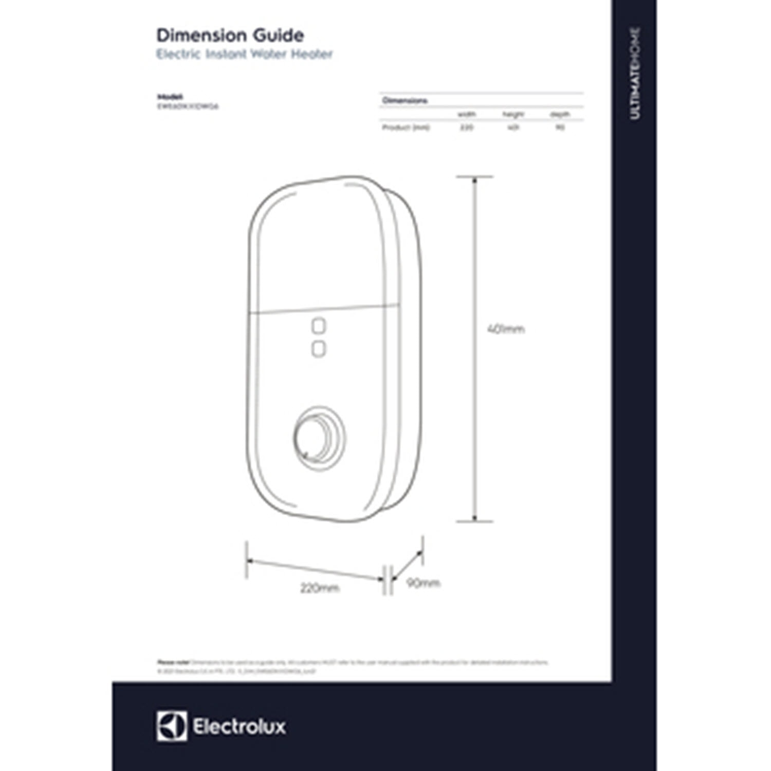 6kW ComfortFlow 500 electric instant water heater with slide bar