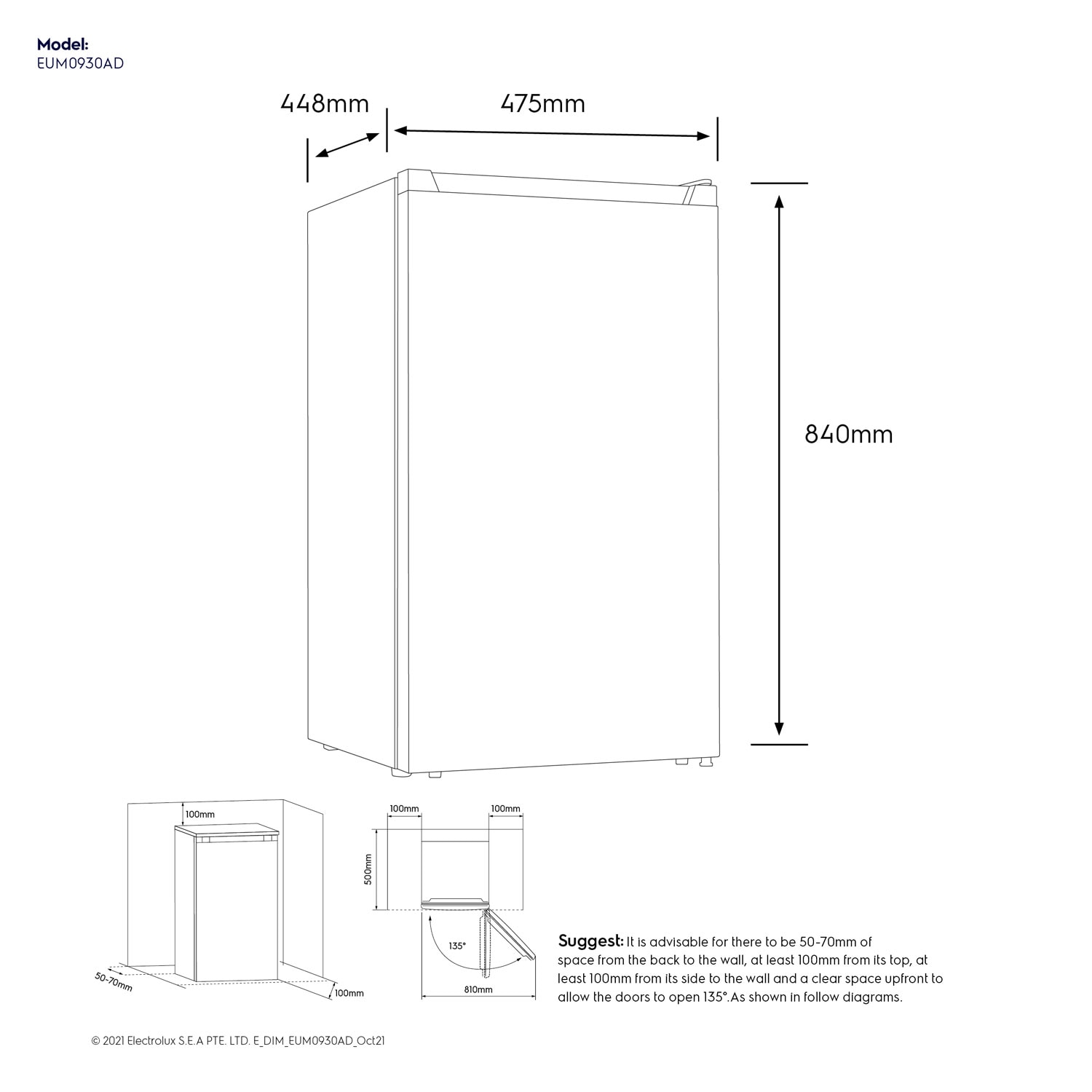 94L mini bar refrigerator EUM0930AD Electrolux Thailand