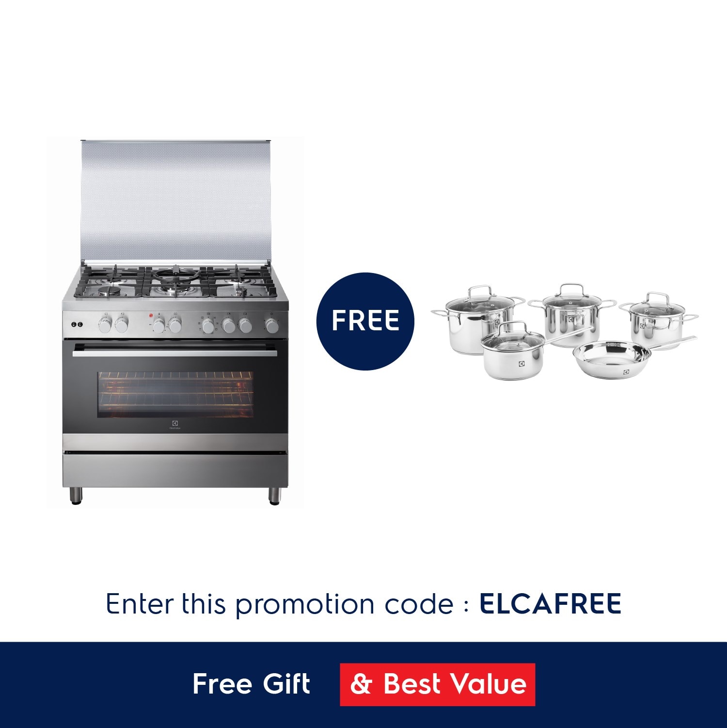 90cm UltimateTaste 700 freestanding cooker with gas hob and 130L